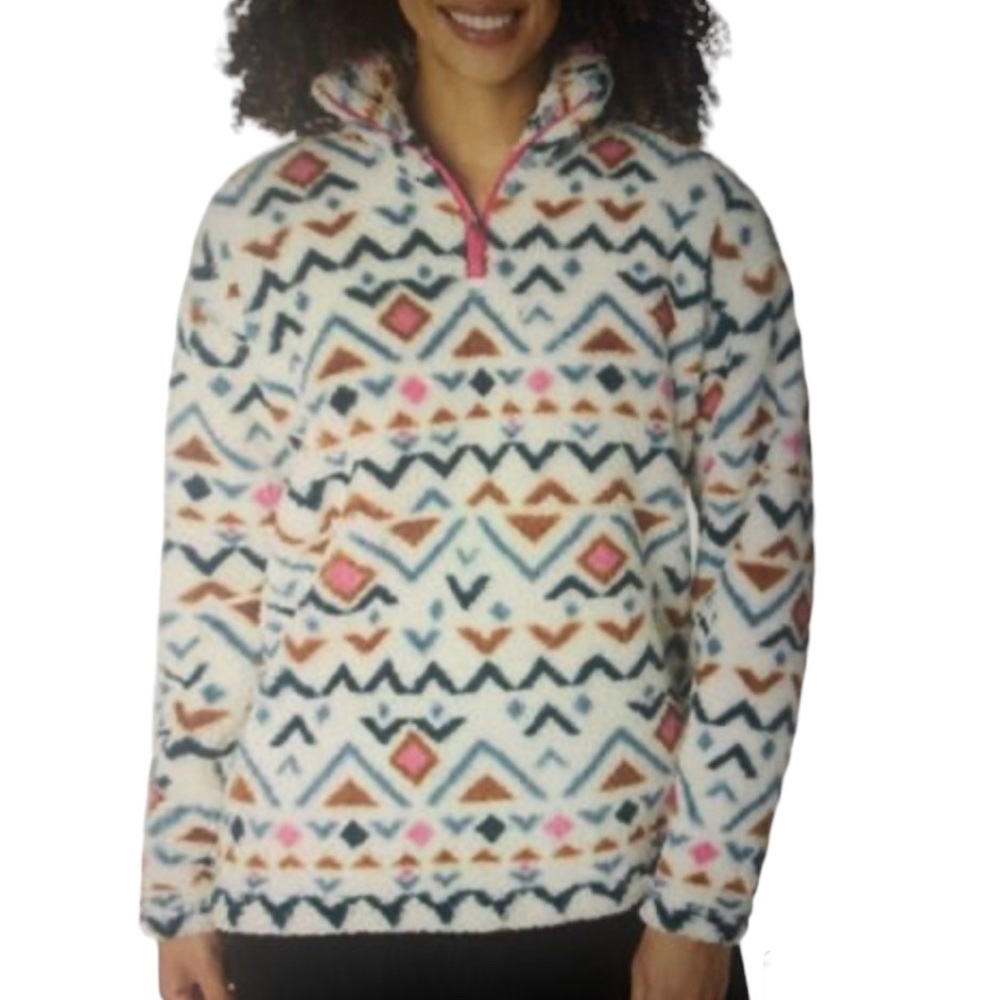 Eddie Bauer Women’s Sherpa Fleece 1/4 Zip Pullover XL Aztec Print